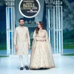 Affan Waheed with actress aiman khan on fashion bridal week