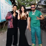 Divya Khosla Kumar with Guru Randhawa and Honey Singh