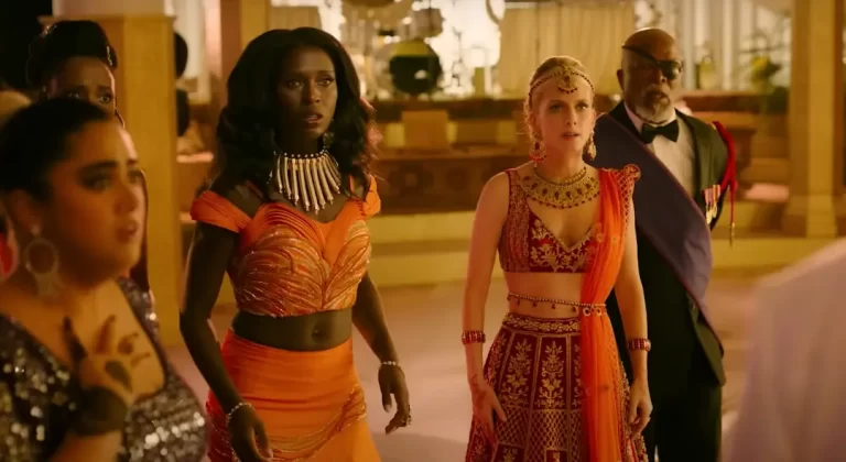 Jodie Turner-Smith, Zurin Villanueva, John Kani, Kuhoo Verma in Murder Mystery 2 Netflix Movie (2023)