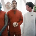 Chris Pratt, Zoe Saldana, Karen Gillan , Daniela Melchior in Guardians of the Galaxy Vol 3 Movie (2023)