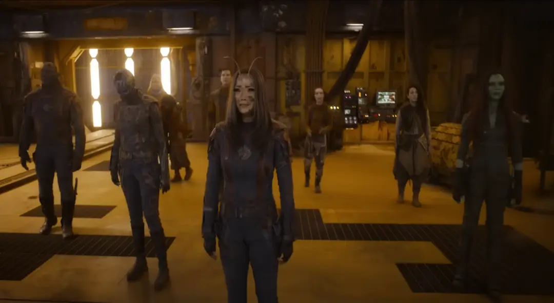 Pom Klementieff, Zoe Saldana, Karen Gillan, Dave Bautista in Guardians of the Galaxy Vol 3 Movie (2023)